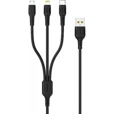 Denmen USB cable Denmen USB-A - USB-C + microUSB + Lightning 1 m Black (29360)