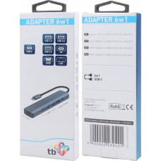 TB HUB USB TB Print Adapter HUB USB C 6w1 - HDMI, USBx3, PD, RJ-45