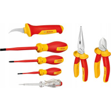 Bosch VDE tool set mixed, 7-piece (red/yellow, side cutters, needle-nose pliers, 4 screwdrivers, stripping knife)