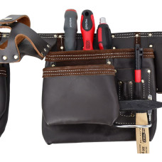 Awtools AW 11-POCKET PRO OIL TANNED TOOL BELT APRON/ LEATHER BELT BLACK LINE