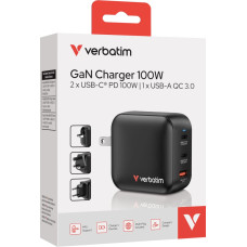 Verbatim GaN Charger 100W Universāls Melns AC Ātrā uzlāde Iekštelpas