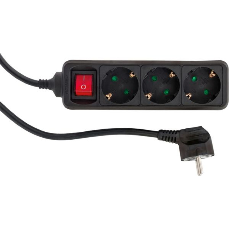 REV Socket line 3-fold 1,4 m black w. switch