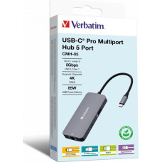 Verbatim HUB USB Verbatim USB (3.2) hub 5-port, 32150, szara, długość przewodu 15cm, Verbatim, 1x USB C, 2x USB A, 1x HDMI