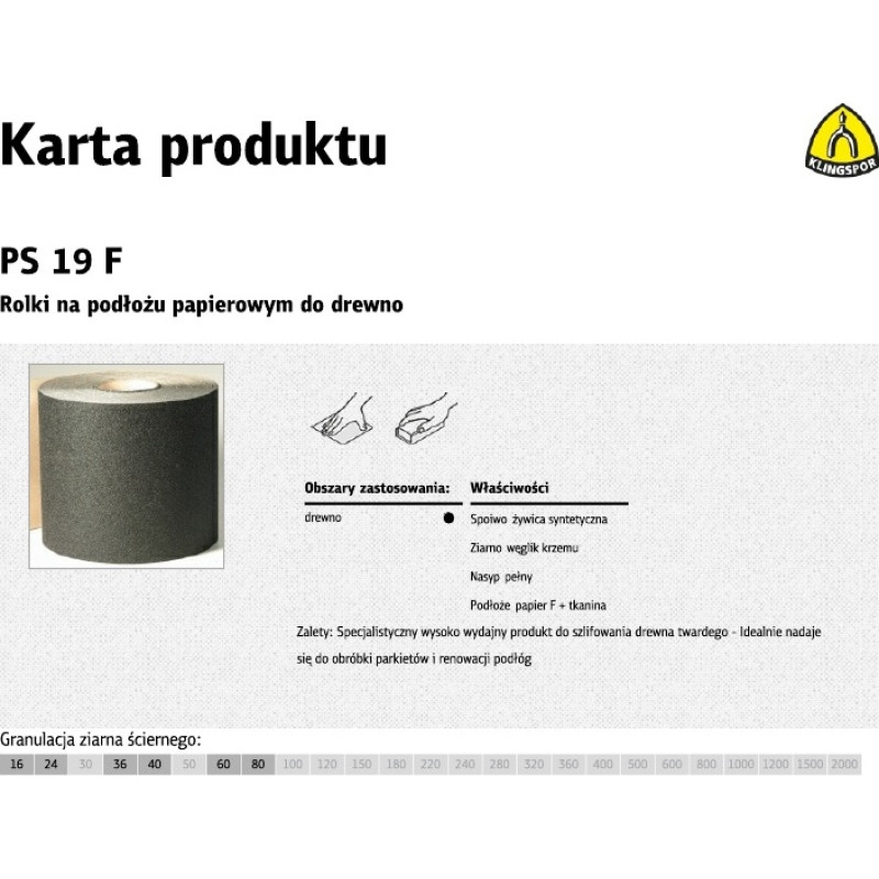 Klingspor ROLKA NA PODŁOŻU PAPIEROWYM PS19F 200mm gr. 80  (50mb)