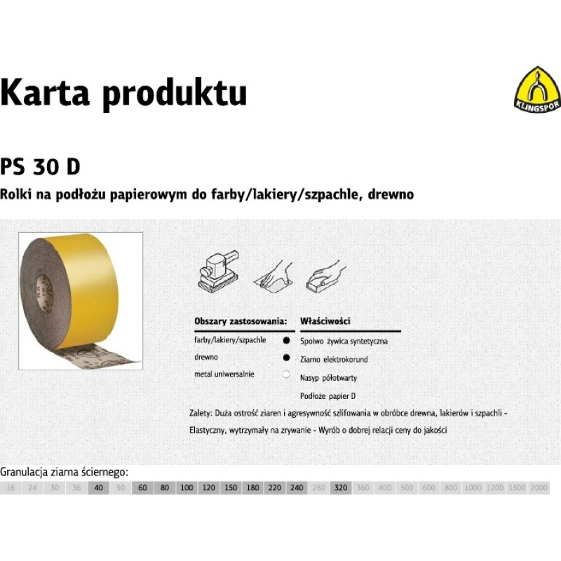 Klingspor ROLKA NA PODŁOŻU PAPIEROWYM PS30D 115mm gr. 80  (50mb)