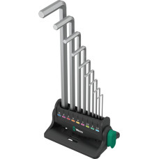 Wera 950/9 Hex-Plus 8 L-key set, 9 pieces, screwdriver (chrome, with retaining clip and wall holder)