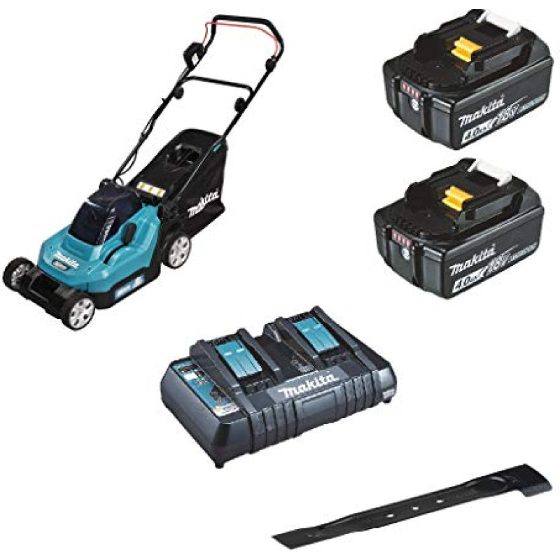 Makita cordless lawn mower DLM382PM2, 36Volt (2x18V) (blue / black, 2x Li-ion battery 4.0Ah)
