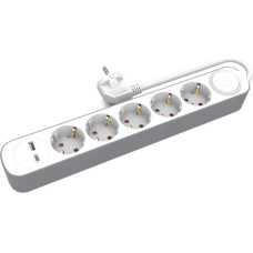 Plast-Rol PLASTROL PRZEDŁUŻACZ DOMOWY 5x GNIAZD 3m Z WYŁĄCZNIKIEM 1x USB-A 1x USB-C