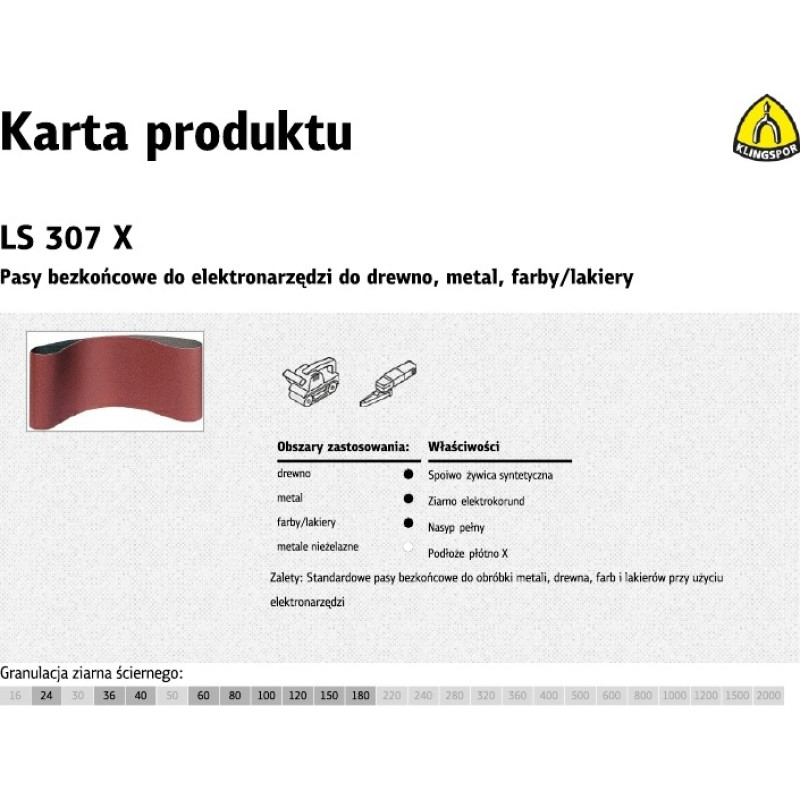 Klingspor PASY BEZKOŃCOWE DO ELEKTRONARZĘDZI LS307X  75mm x 533mm gr. 80 /10szt.