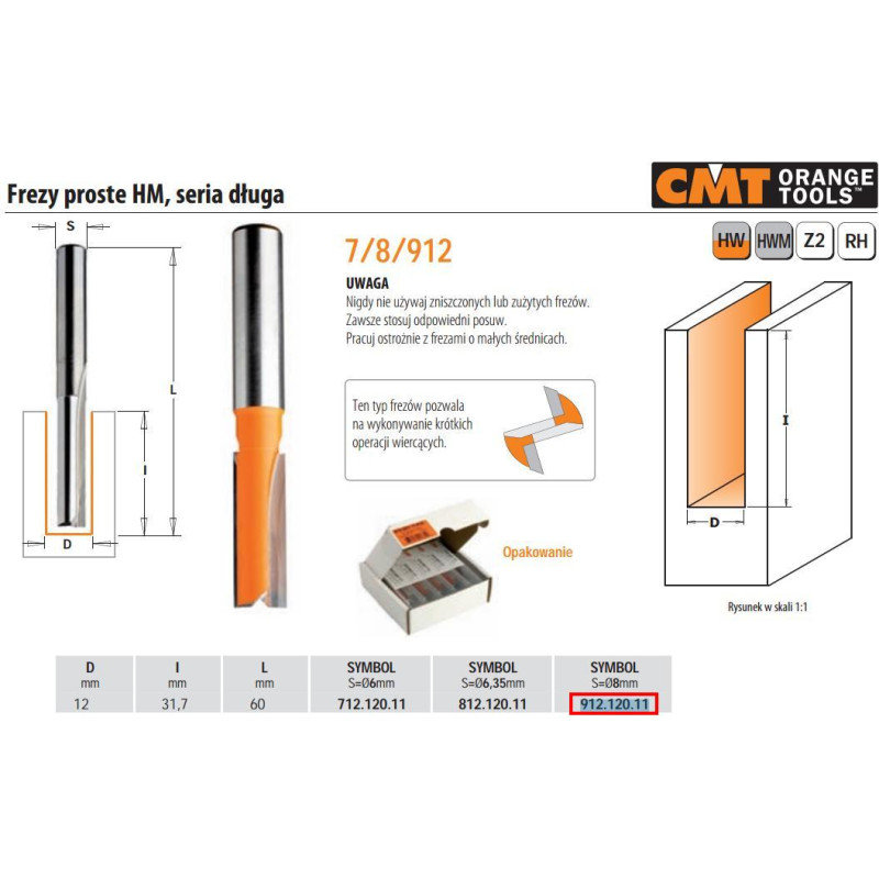 CMT Frēzes asmens TCT S=8 D=12X31,7X60, CMT