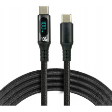 Usams Kabel pleciony USB-C -> USB-C 2m 100W wbudowany wyświetlacz czarny