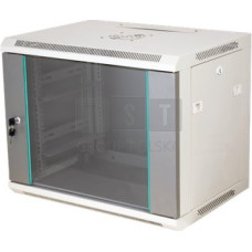 Q-Lantec Szafa wisząca 19" 9U 600x450, niedzielona, drzwi szklane jednoskrzydłowe, tył osłona pełna, osłony boczne zamykane na klucz, kolor szary FLAT PACK, Q-LANTEC