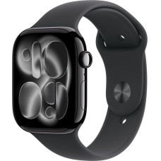 Apple Watch Series 11, Smartwatch black (glossy), aluminum, 46 mm, black sport band M/L, Cellular