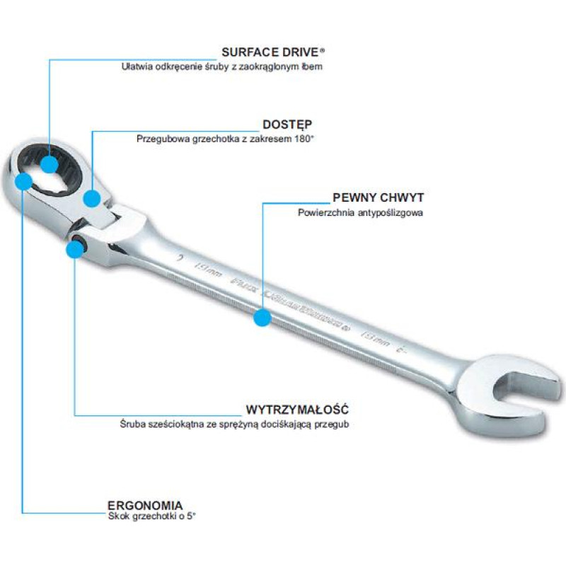 Sata KLUCZ PŁASKO-OCZKOWY 14mm Z GRZECHOTKĄ ŁAMANY