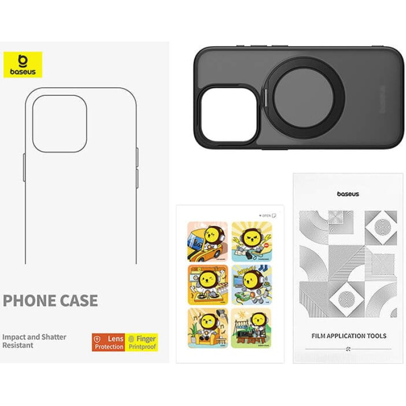 Baseus Phone Case Baseus SkyRing Magnetic with Stand for iP 14 Pro Max + tempered-glass and cleaning kit (black)