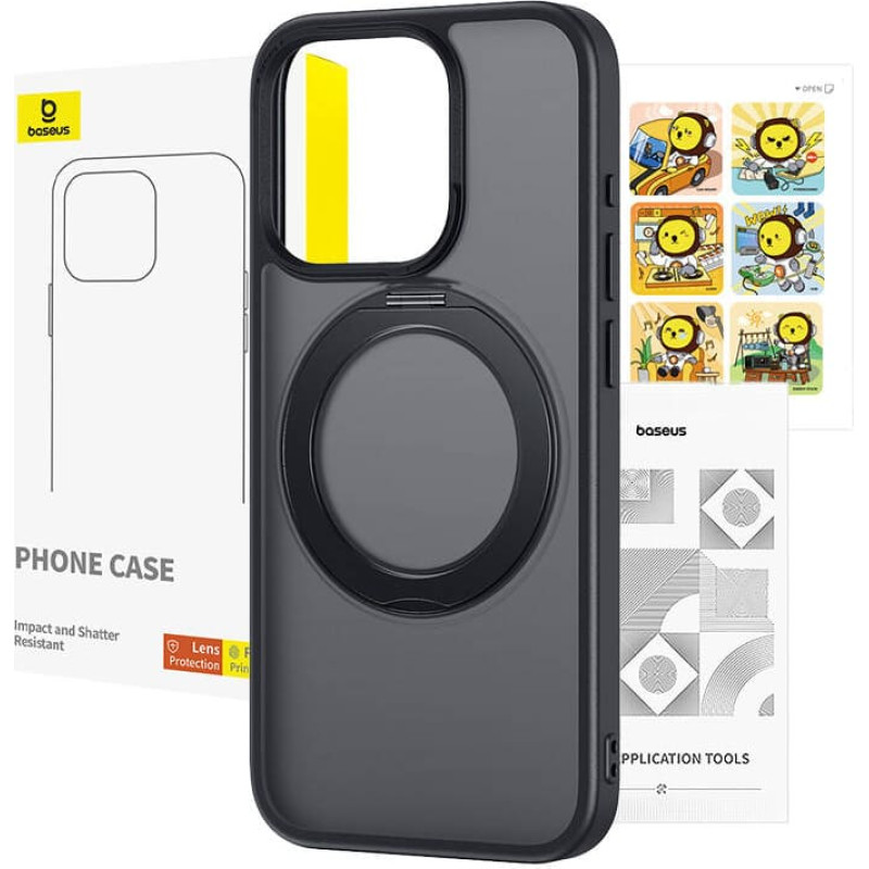 Baseus Phone Case Baseus SkyRing Magnetic with Stand for iP 14 Pro Max + tempered-glass and cleaning kit (black)