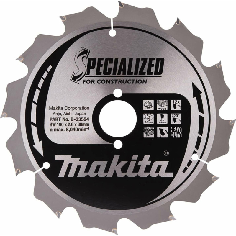 Makita PIŁA TARCZOWA  190x30x12z SPECJALIZED DREWNO