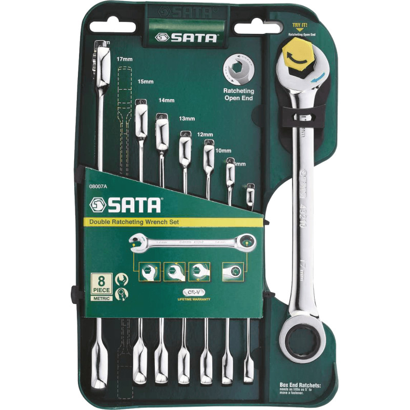 Sata KLUCZE PŁASKO-OCZKOWE 8szt.Z PODWÓJNĄ GRZECHOTKĄ