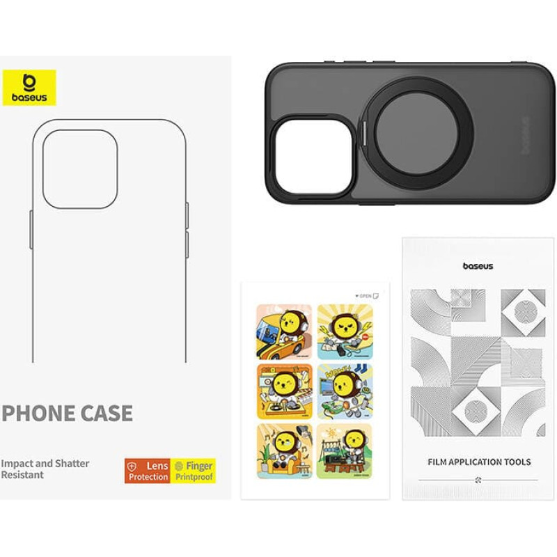 Baseus Phone Case Baseus SkyRing Magnetic with Stand for iP 13 Pro + tempered-glass and cleaning kit (black)