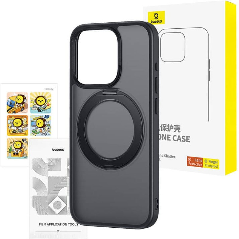 Baseus Phone Case Baseus SkyRing Magnetic with Stand for iP 15 Pro + tempered-glass and cleaning kit (black)