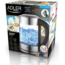 Adler | Kettle | AD 1247 NEW | With electronic control | 1850 - 2200 W | 1.7 L | Stainless steel, glass | 360° rotational base | Stainless steel/Transparent