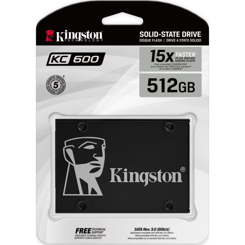 Kingston SSD|KINGSTON|KC600|512GB|SATA 3.0|TLC|Write speed 520 MBytes/sec|Read speed 550 MBytes/sec|2,5